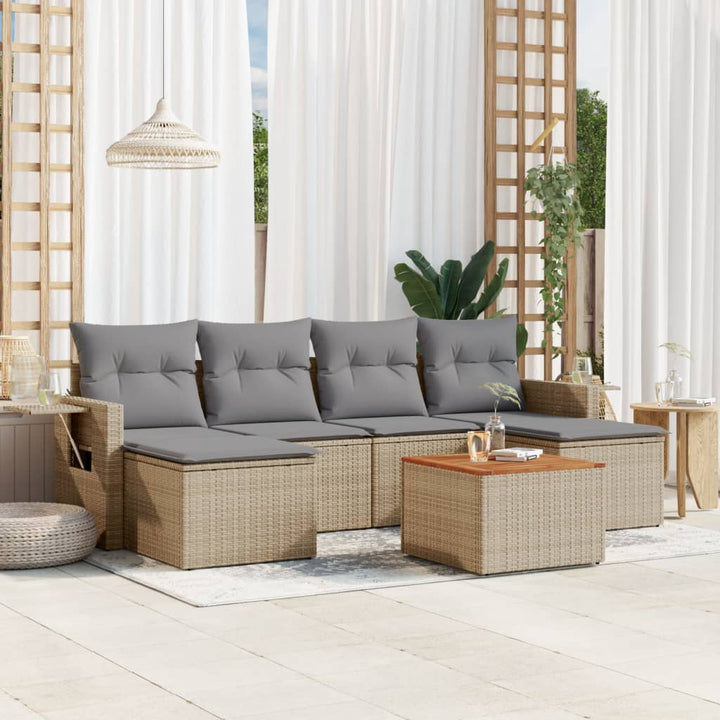 sofasæt til haven 7 dele med hynder polyrattan beige