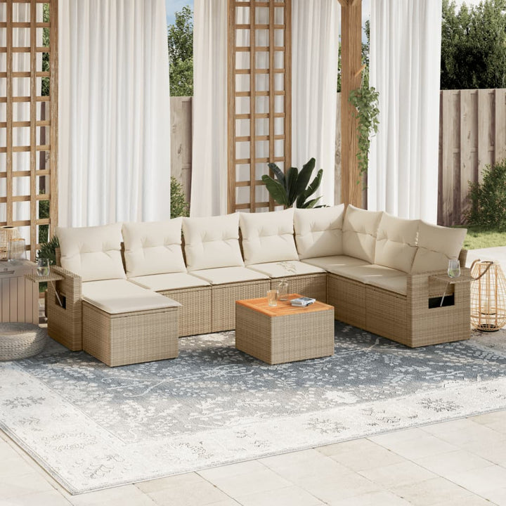 sofasæt til haven 9 dele med hynder polyrattan beige