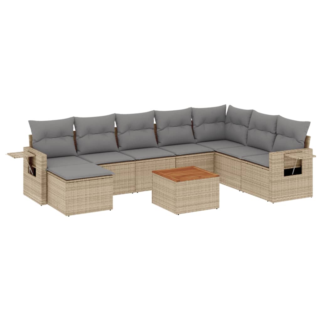 sofasæt til haven 9 dele med hynder polyrattan beige