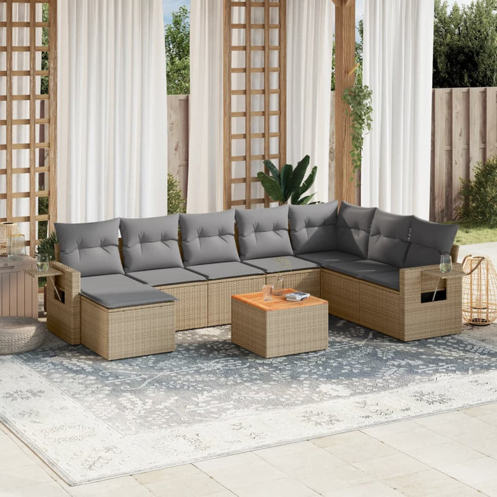 sofasæt til haven 9 dele med hynder polyrattan beige