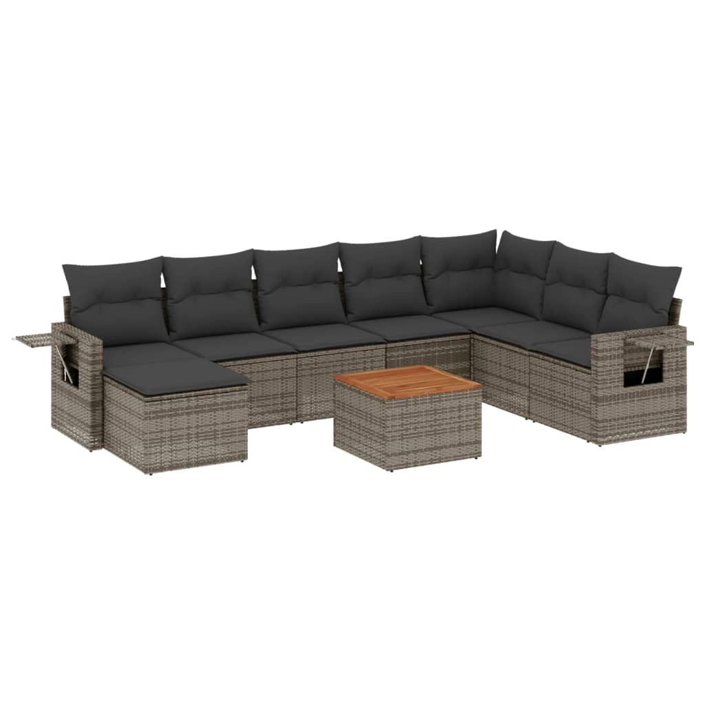 sofasæt til haven 9 dele med hynder polyrattan grå
