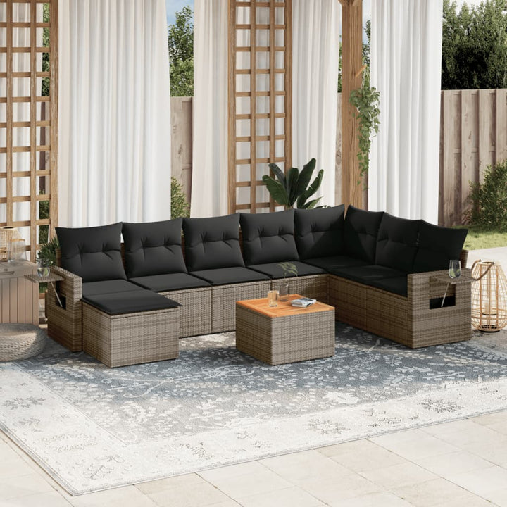 sofasæt til haven 9 dele med hynder polyrattan grå