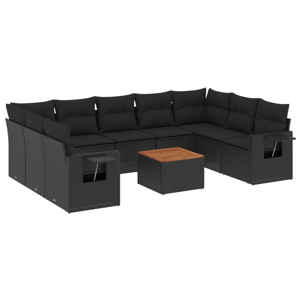 sofasæt til haven 10 dele med hynder polyrattan sort