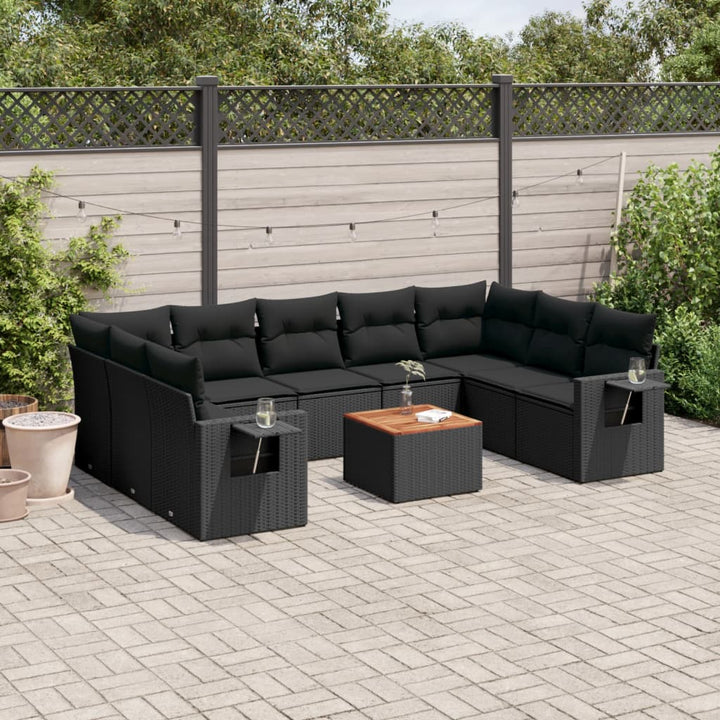 sofasæt til haven 10 dele med hynder polyrattan sort