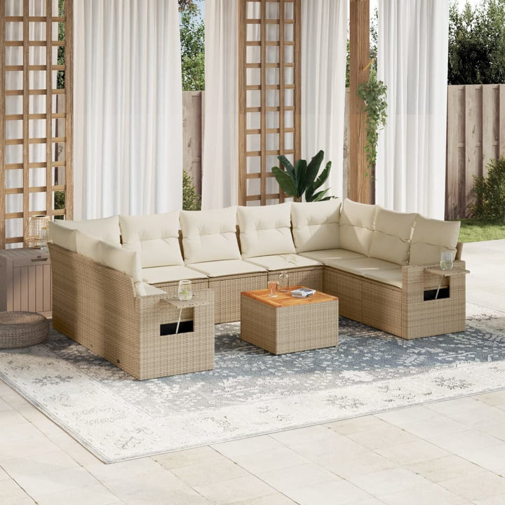 sofasæt til haven 10 dele med hynder polyrattan beige