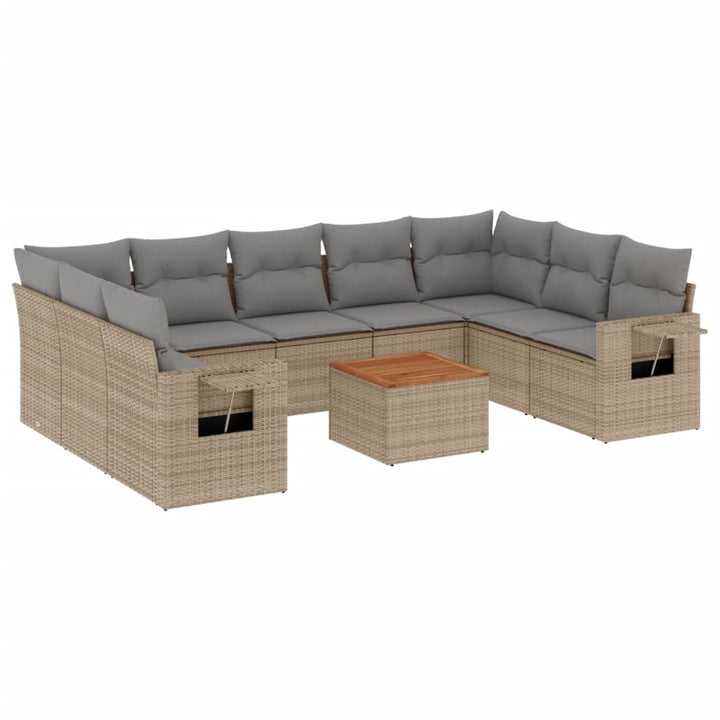 sofasæt til haven 10 dele med hynder polyrattan beige