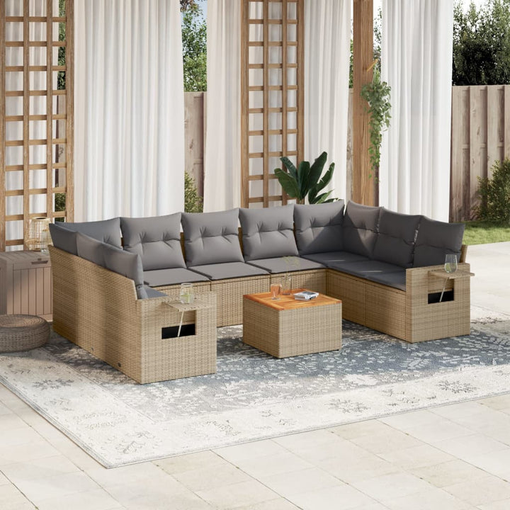 sofasæt til haven 10 dele med hynder polyrattan beige