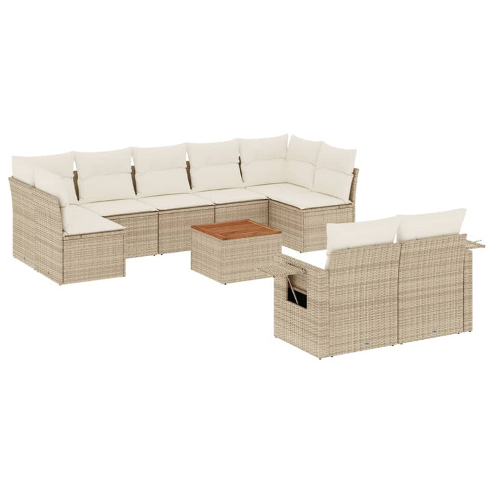 sofasæt til haven 10 dele med hynder polyrattan beige