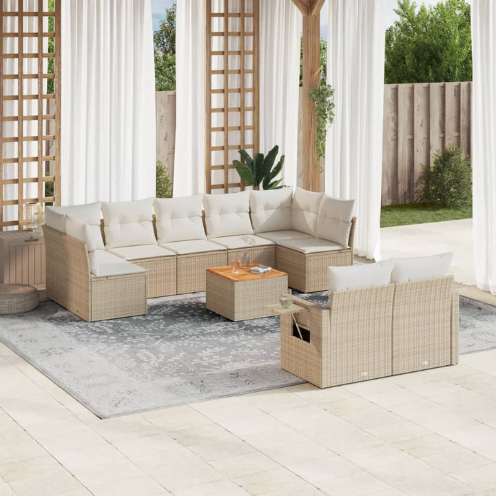 sofasæt til haven 10 dele med hynder polyrattan beige
