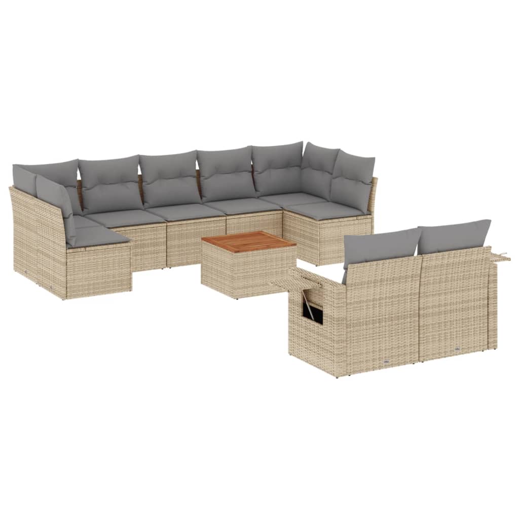 sofasæt til haven 10 dele med hynder polyrattan beige