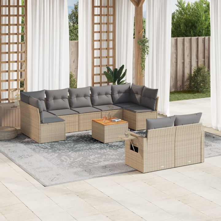 sofasæt til haven 10 dele med hynder polyrattan beige