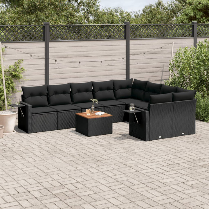 sofasæt til haven 10 dele med hynder polyrattan sort