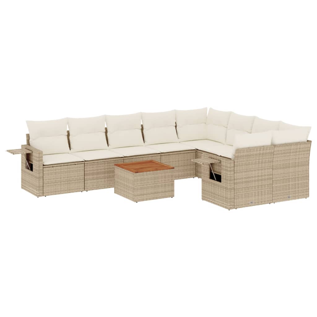 sofasæt til haven 10 dele med hynder polyrattan beige