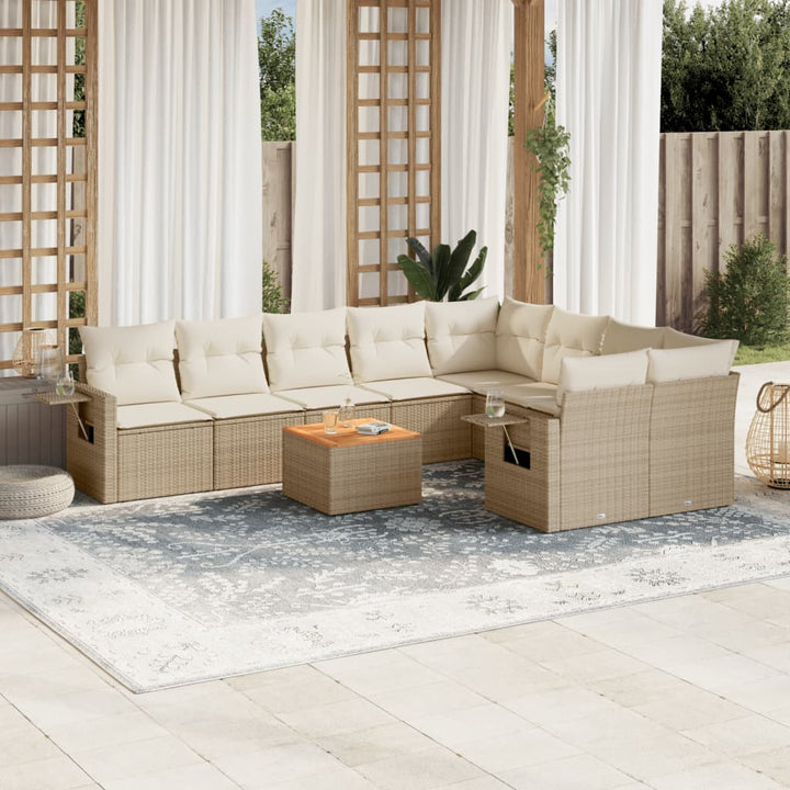 sofasæt til haven 10 dele med hynder polyrattan beige