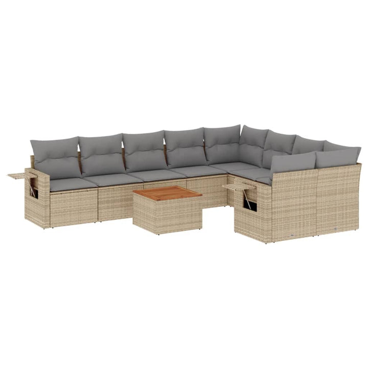 sofasæt til haven 10 dele med hynder polyrattan beige