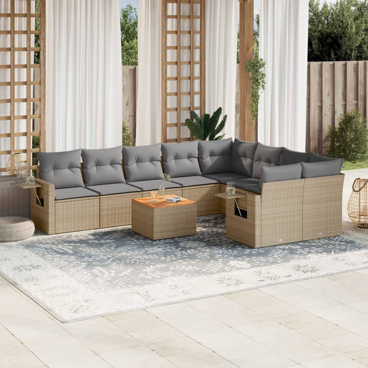 sofasæt til haven 10 dele med hynder polyrattan beige