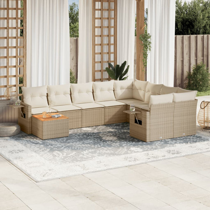 sofasæt til haven 10 dele med hynder polyrattan beige
