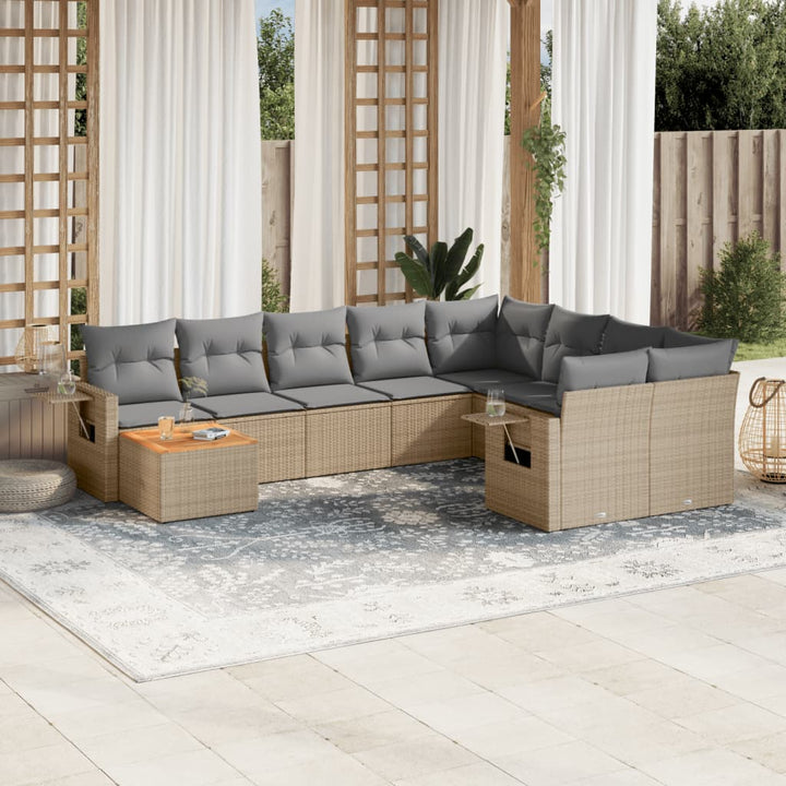 sofasæt til haven 10 dele med hynder polyrattan beige
