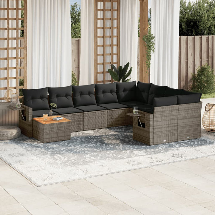 sofasæt til haven 10 dele med hynder polyrattan grå