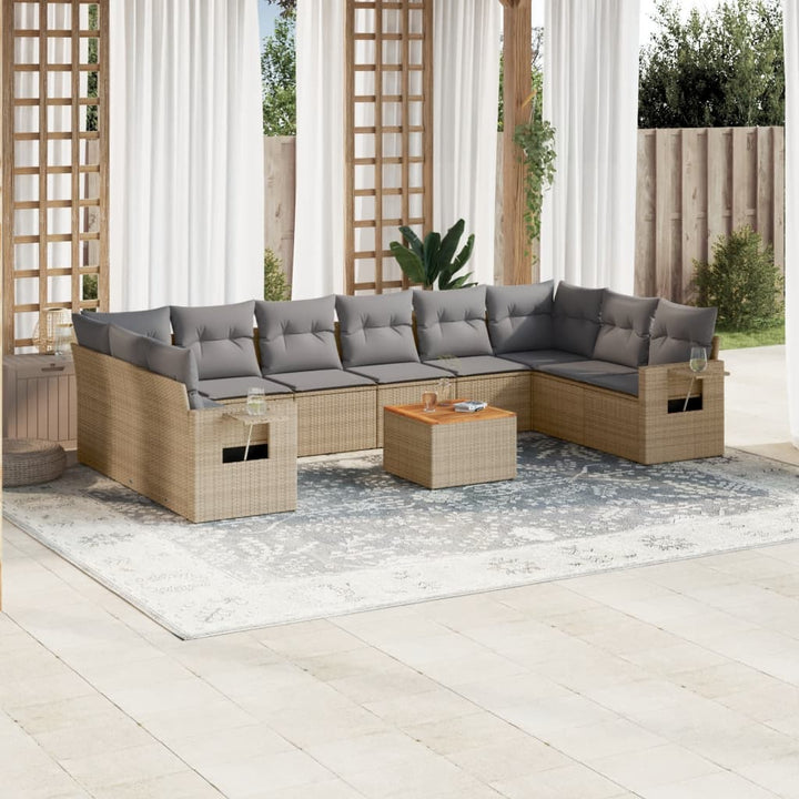 sofasæt til haven 11 dele med hynder polyrattan beige