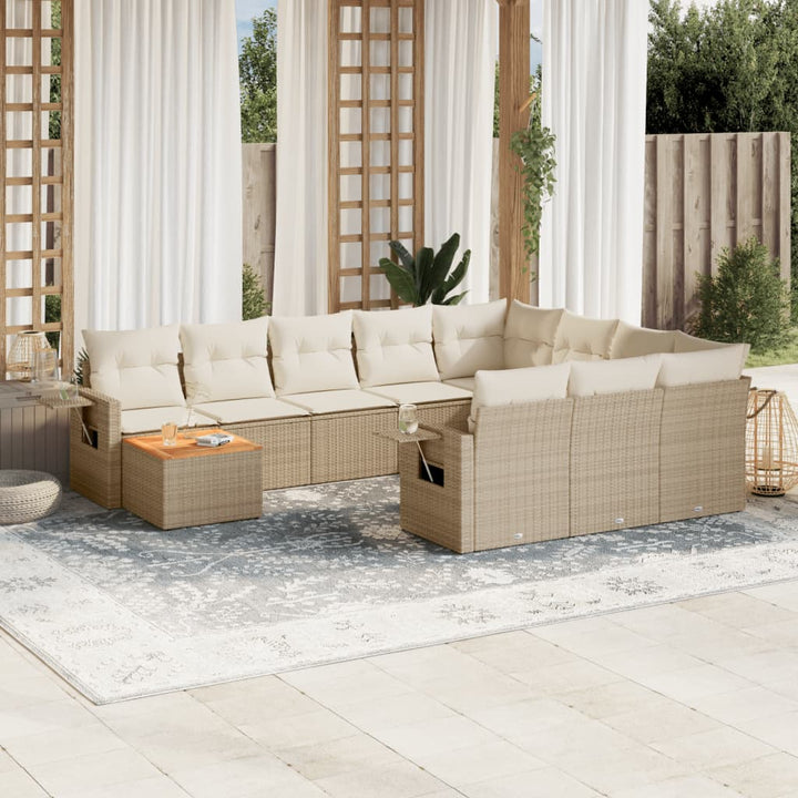sofasæt til haven 11 dele med hynder polyrattan beige