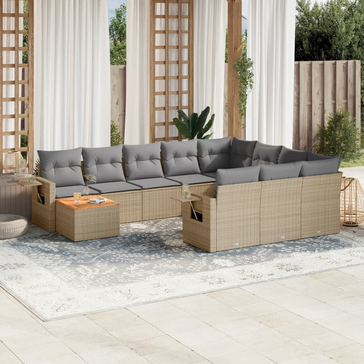 sofasæt til haven 11 dele med hynder polyrattan beige