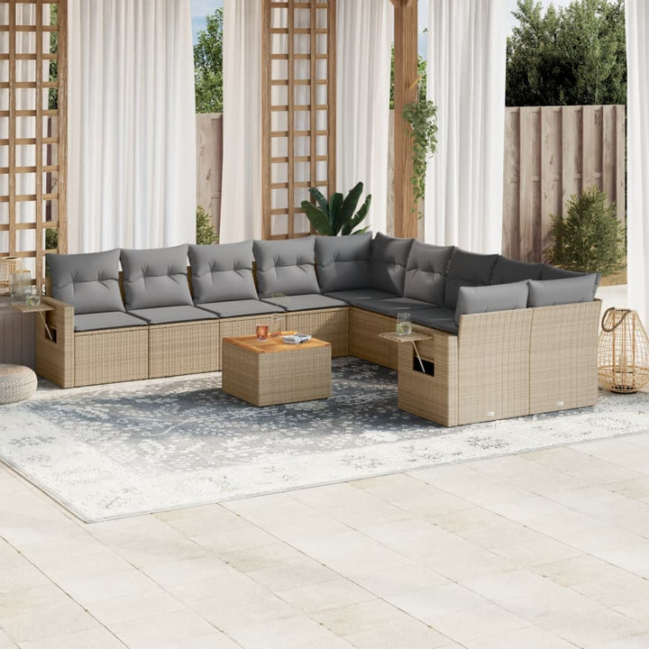 sofasæt til haven 11 dele med hynder polyrattan beige