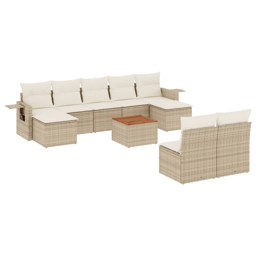 sofasæt til haven 10 dele med hynder polyrattan beige