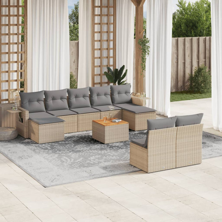 sofasæt til haven 10 dele med hynder polyrattan beige
