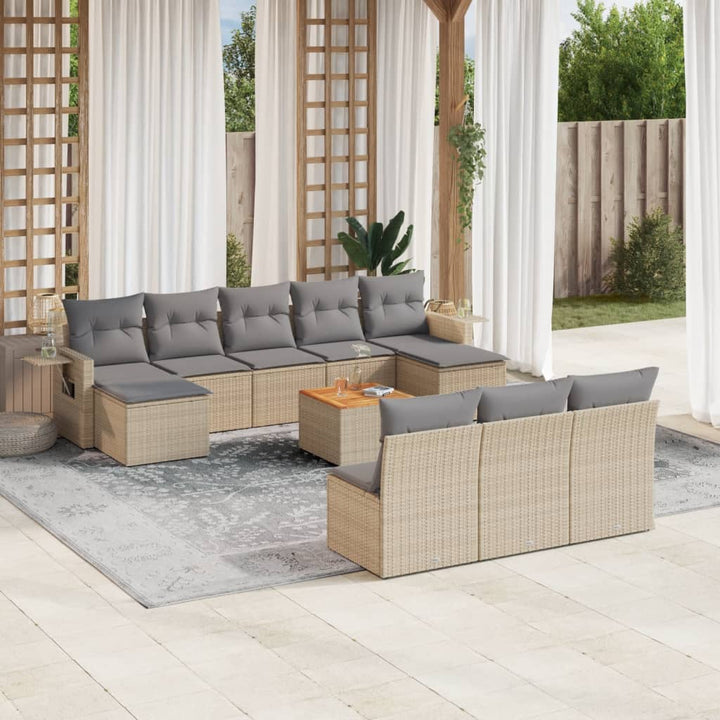 sofasæt til haven 11 dele med hynder polyrattan beige