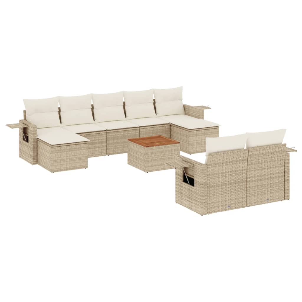 sofasæt til haven 10 dele med hynder polyrattan beige