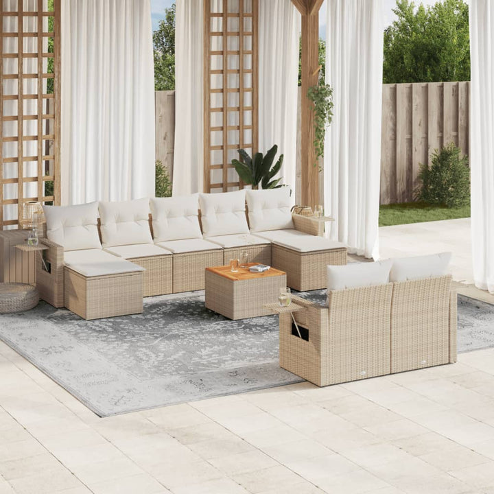 sofasæt til haven 10 dele med hynder polyrattan beige