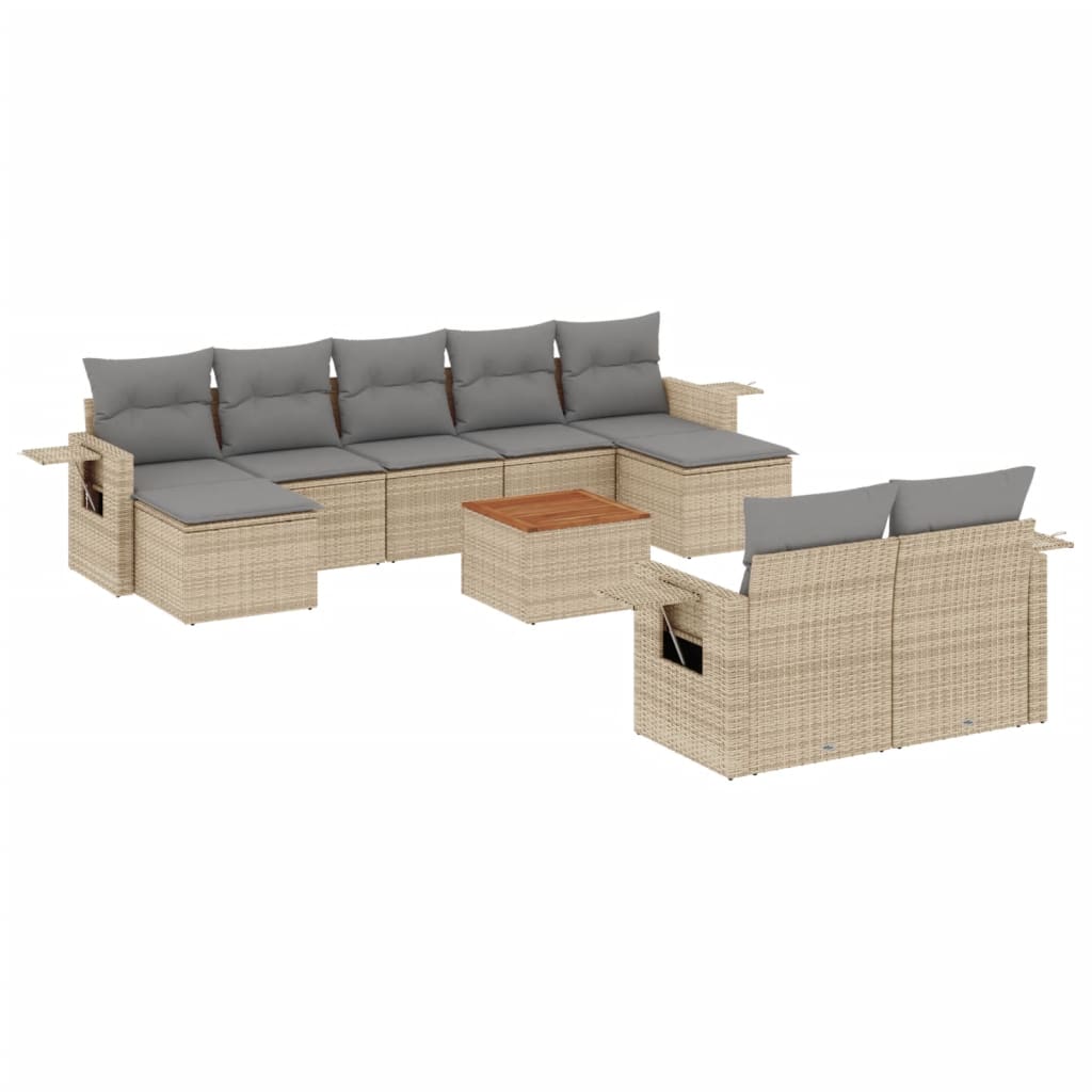 sofasæt til haven 10 dele med hynder polyrattan beige