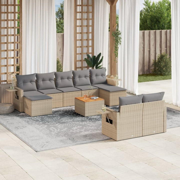 sofasæt til haven 10 dele med hynder polyrattan beige