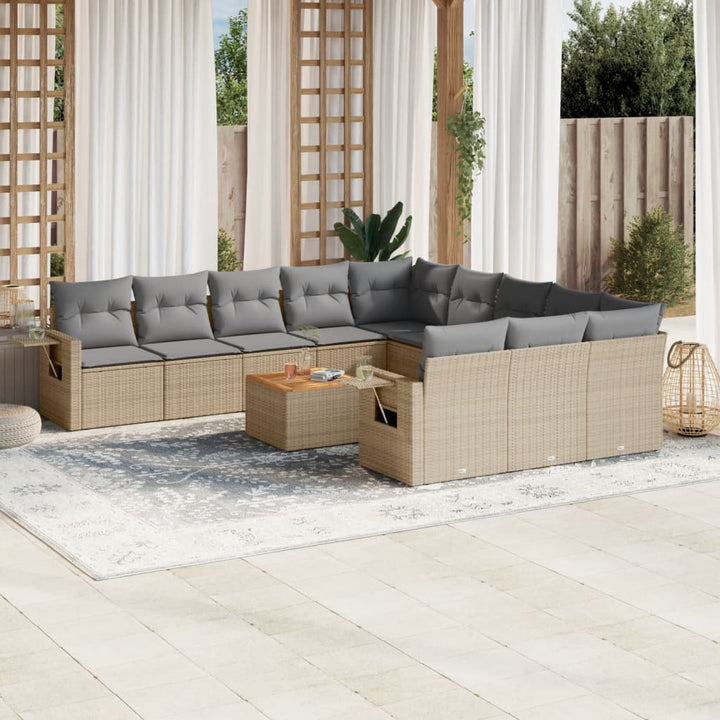 sofasæt til haven 12 dele med hynder polyrattan beige