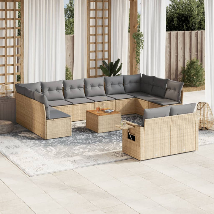 sofasæt til haven 13 dele med hynder polyrattan beige