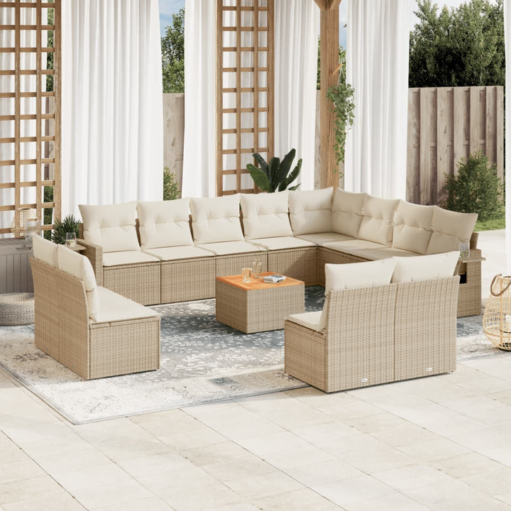 sofasæt til haven 13 dele med hynder polyrattan beige