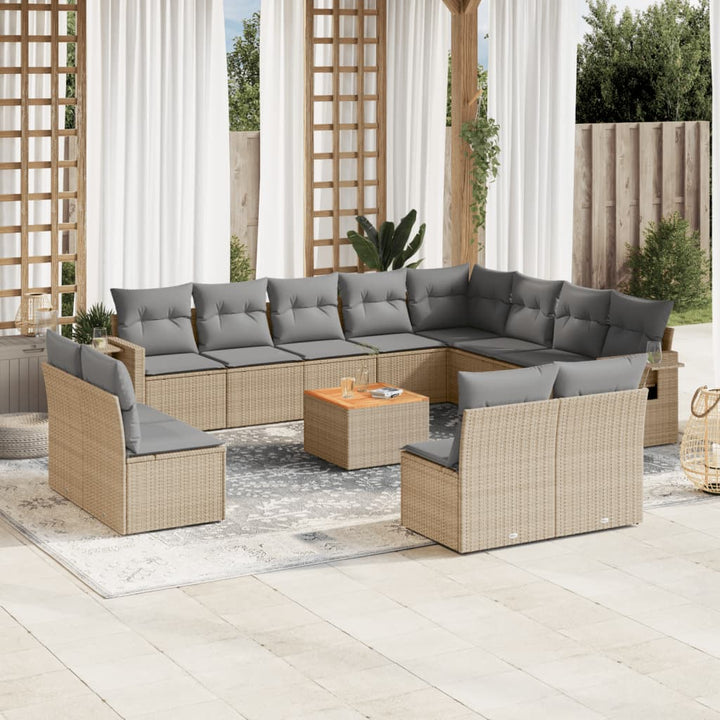 sofasæt til haven 13 dele med hynder polyrattan beige