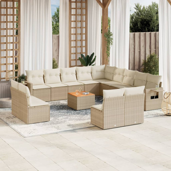 sofasæt til haven 14 dele med hynder polyrattan beige