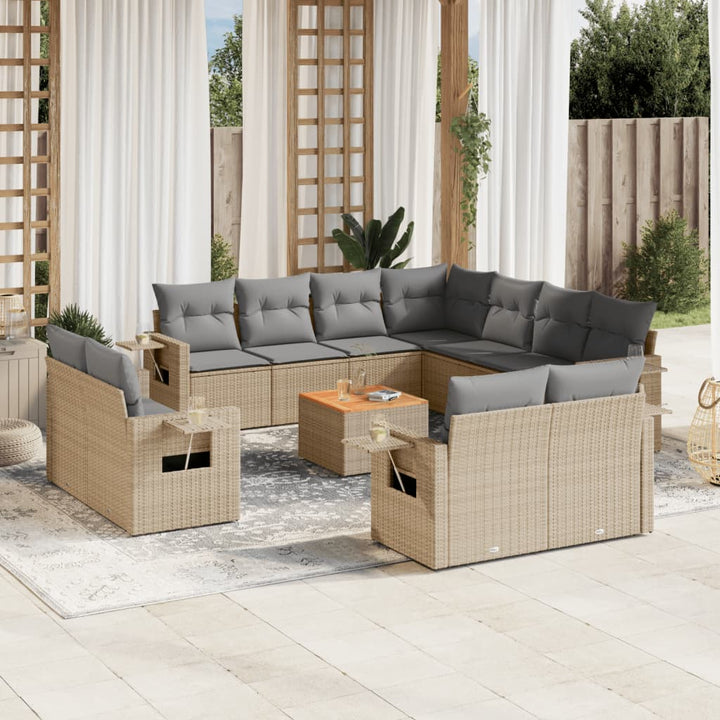 sofasæt til haven 12 dele med hynder polyrattan beige