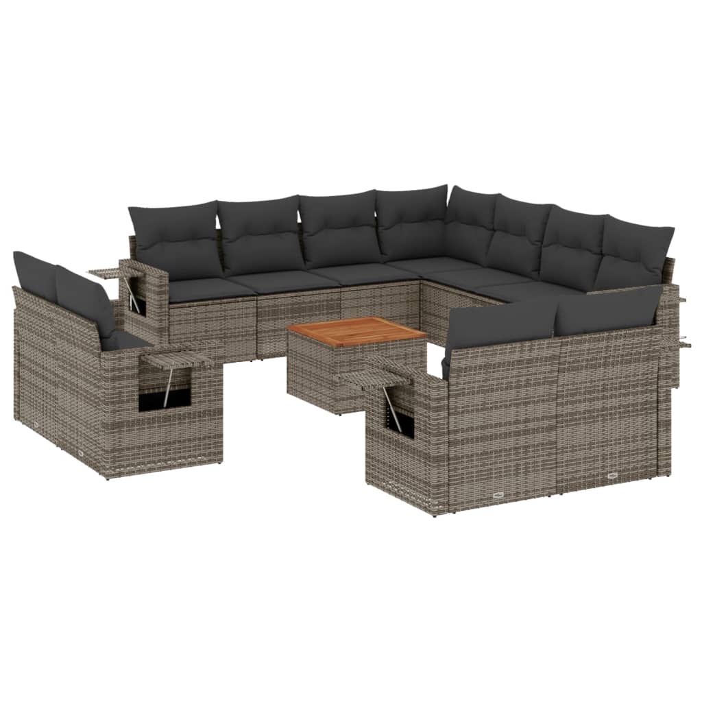 sofasæt til haven 12 dele med hynder polyrattan grå