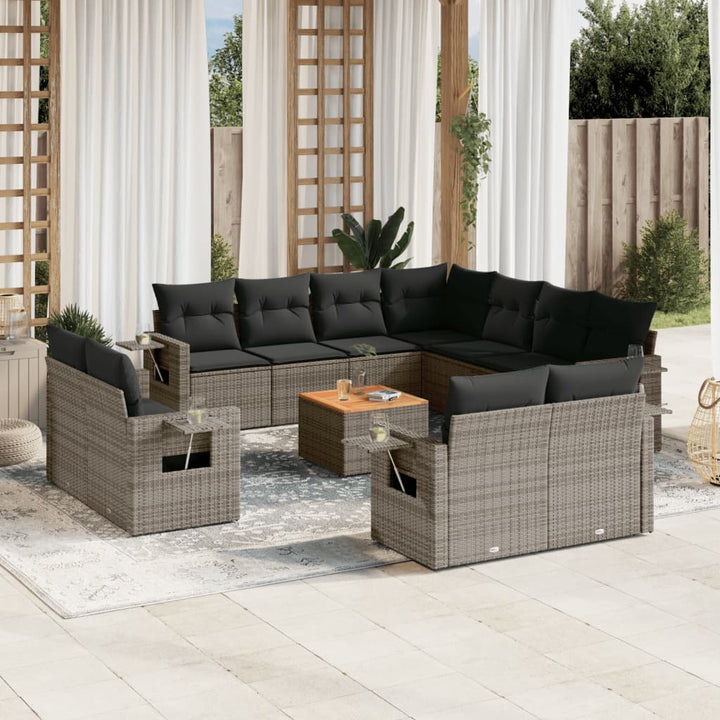 sofasæt til haven 12 dele med hynder polyrattan grå