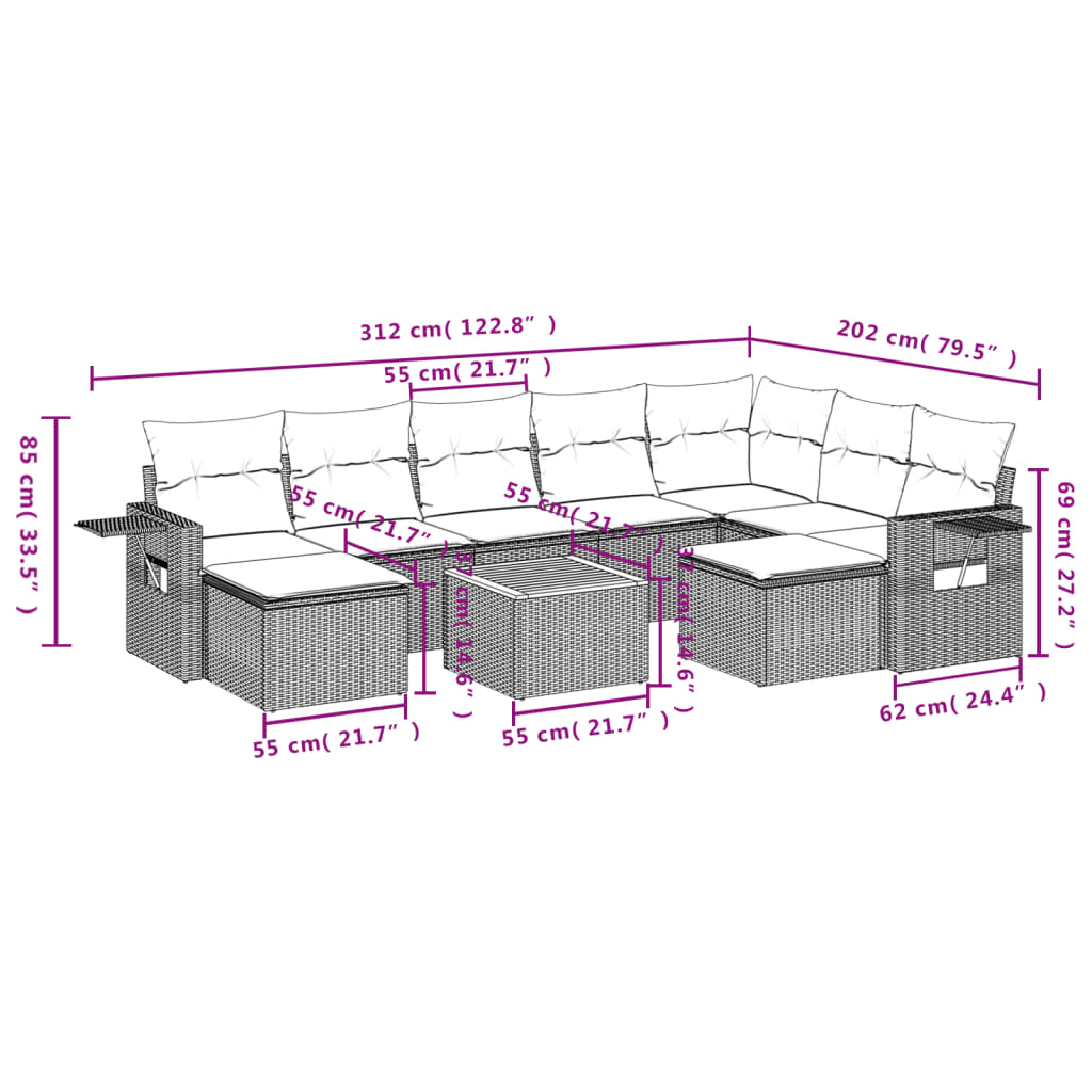 sofasæt til haven 10 dele med hynder polyrattan beige