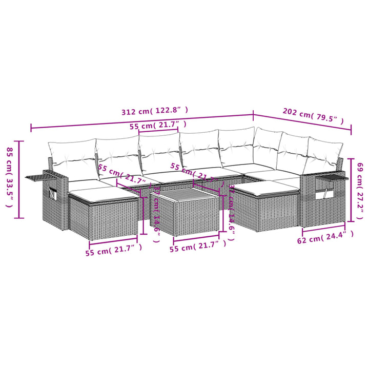 sofasæt til haven 10 dele med hynder polyrattan beige