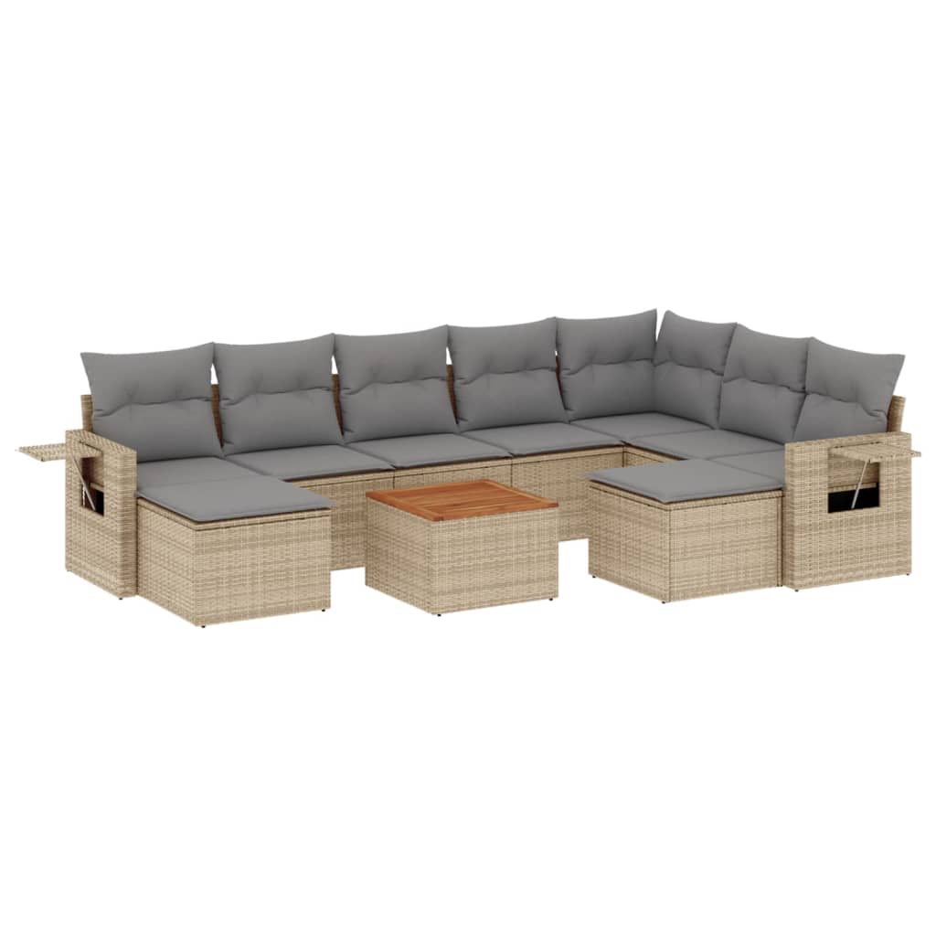 sofasæt til haven 10 dele med hynder polyrattan beige