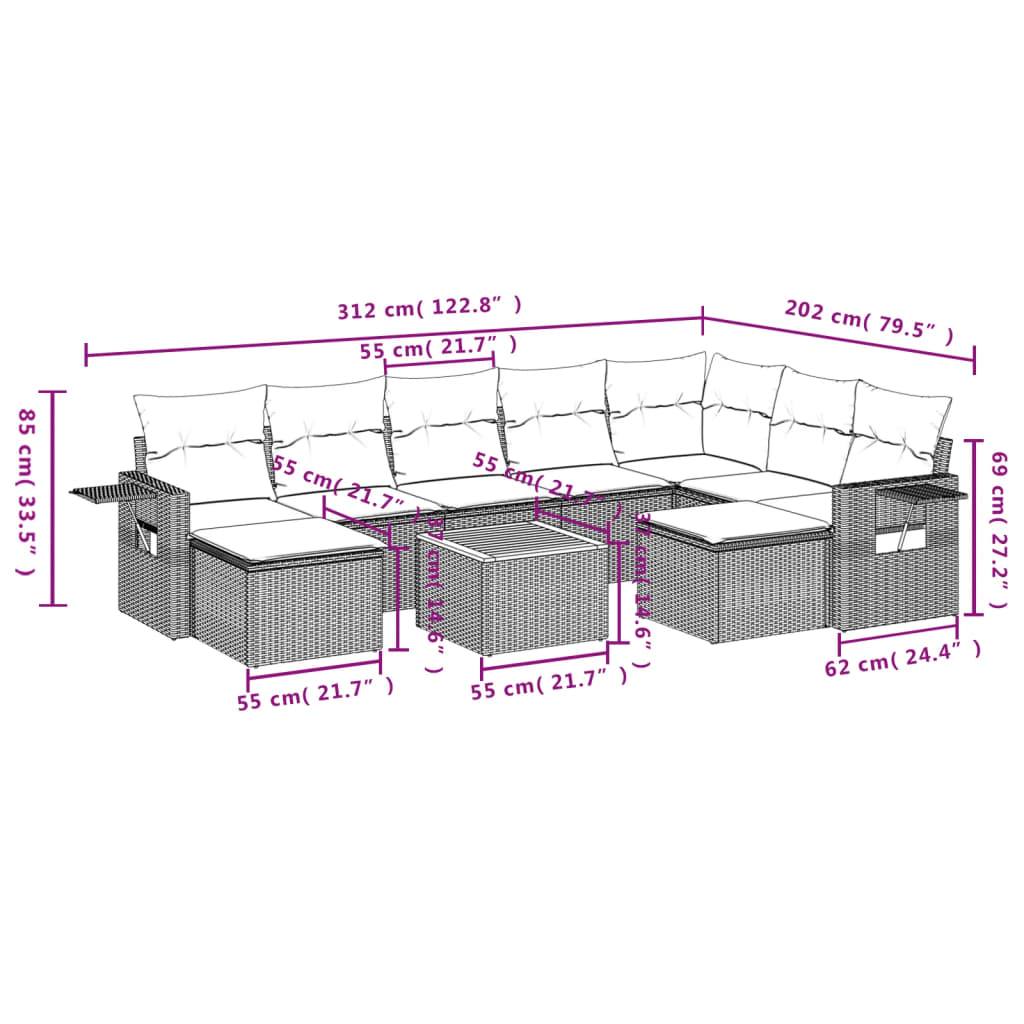 sofasæt til haven 10 dele med hynder polyrattan beige