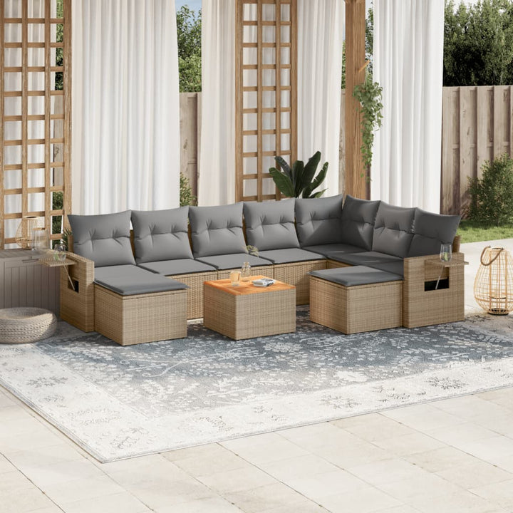 sofasæt til haven 10 dele med hynder polyrattan beige