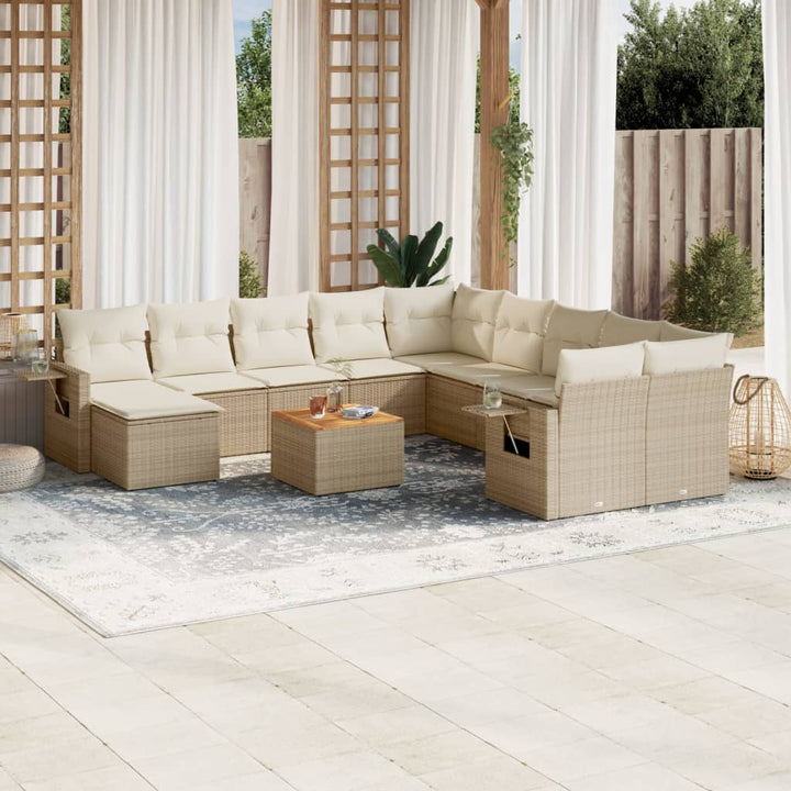 sofasæt til haven 12 dele med hynder polyrattan beige
