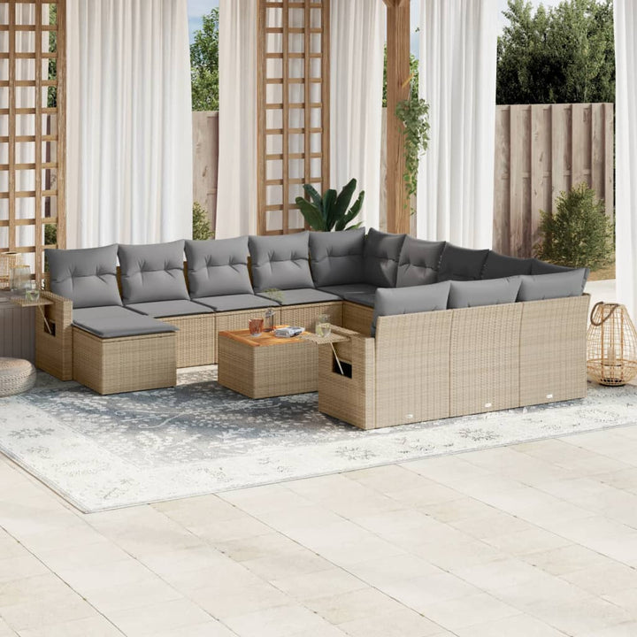 sofasæt til haven 13 dele med hynder polyrattan beige