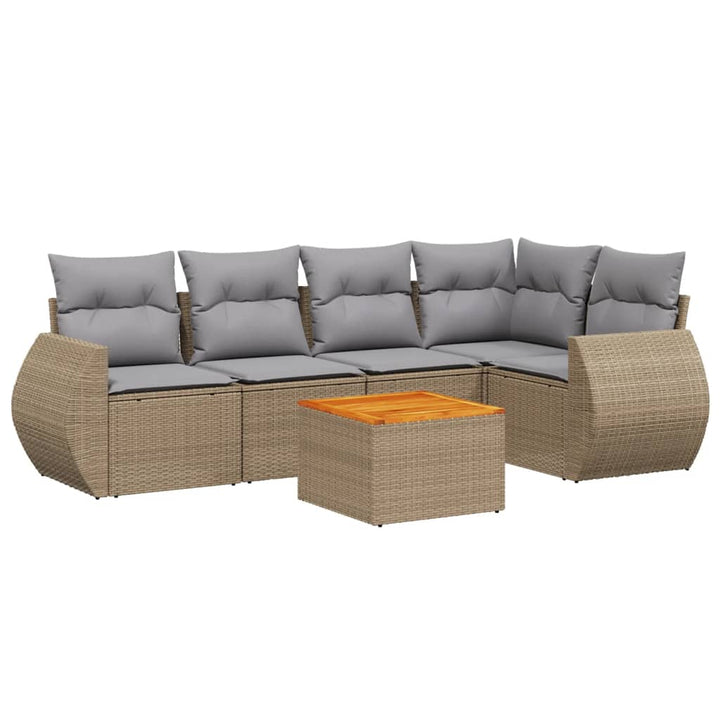 sofasæt til haven 6 dele med hynder polyrattan beige